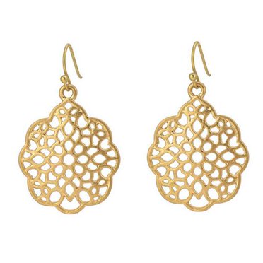 Gold Filigree Teardrop Dangle Earrings – Cut Out Design – Lightweight – 2 7/8" Long