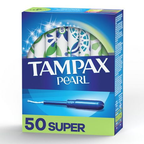 Tampax Pearl Tampons Super Absorbency with BPA-Free Plastic Applicator and LeakGuard Braid, Unscented, 50 Tampons