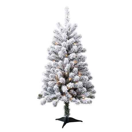 Holiday Time Greenfield 4' Pre-Lit Regular Full Flocked Pine Christmas Tree - Green