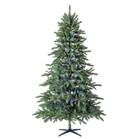 Holiday Time Milford Index 7.5' Pre-Lit Regular Full Quick Set® Pine Christmas Tree - Green, 1571 PVC branch tips