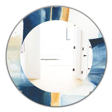 Designart 'Indigo Panel IV' Modern Mirror - Oval or Round Wall Mirror ...