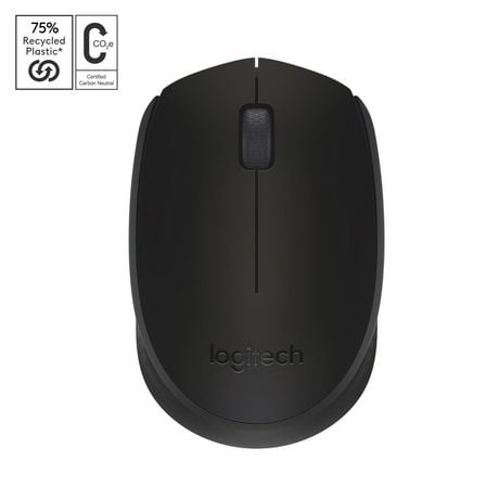 Logitech Wireless Mouse M170, 2.4 GHz with USB Mini Receiver, , 12-Months Battery Life - Black, 12-month battery life