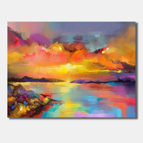 Designart Sunset Painting With Colorful Reflections I Canvas Wall Art