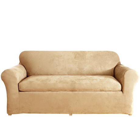 Sure Fit Stretch Suede Sofa Slipcover, Sure Fit Stretch Suede 2 Piece T Cushion Sofa Slipcover