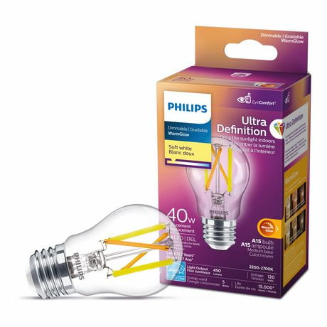 Philips LED Ultra Definition 40W A15 Soft White Glass Clear, PHL LED 40W MED A15
