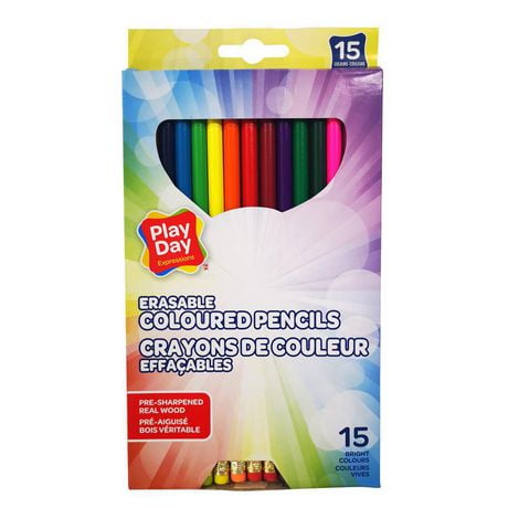 PLAYDAY 15ct Erasable Colored Pencils, Pre-Sharpened, Assorted Colors ...