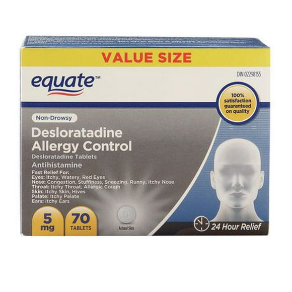 Equate 5 mg Desloratadine Allergy Control Tablets, 70 Tablets, Value Size, Non Drowsy, 24 hour Relief