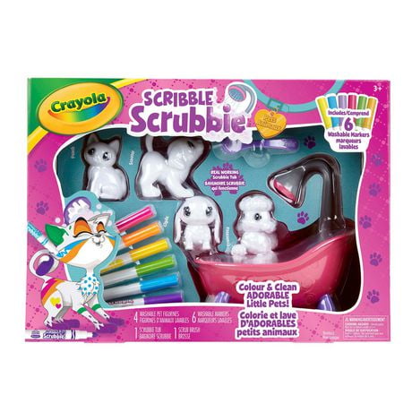 Crayola Scribble Scrubbie Pets Scrub Tub Playset, 4 pets & 6 washable markers
