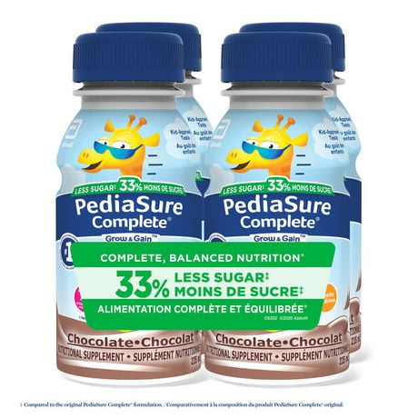 PediaSure Complete® Réduit en sucre, supplément nutritionnel, 4 x 235 mL, chocolat 4 x 235 mL