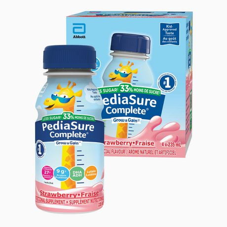 PediaSure Complete® Réduit en sucre, supplément nutritionnel, 4 x 235 mL, fraise 4x235 ml
