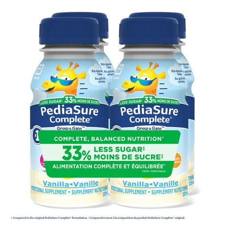 PediaSure Complete® Reduced Sugar, Nutritional Supplement, 4 x 235 mL, Vanilla, 4 x 235 mL