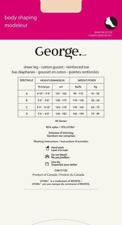 George Size Chart