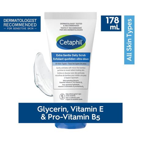 Cetaphil Extra Gentle Daily Scrub | With Micro-fine Bamboo Particles and Vitamin E | Gently Exfoliates | For Sensitive Skin, 178ml