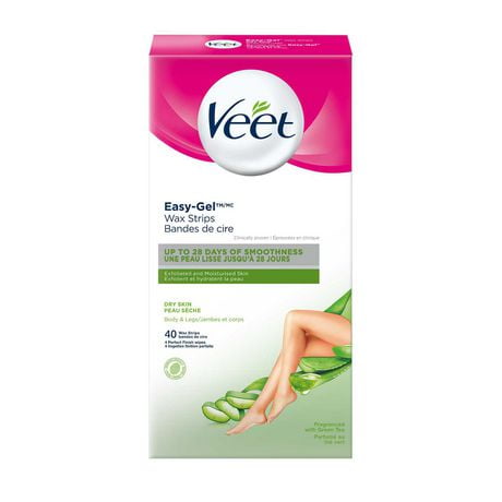 Bandelettes de cire Veet Easy-Gel pour peau sèche, corps et jambes 20/cs + 2&nbsp;lingettes