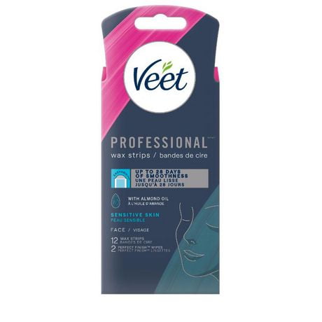 VEET® Professional™ Wax Strips, For Face, Sensitive Skin, With Almond Oil, 12 ct, 12 ct + 2 wipes