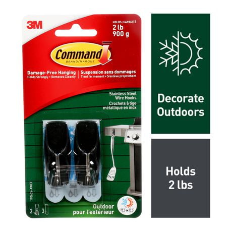 Command™ Outdoor Wire Hooks 17065S-AWEF, Medium, 2 Hooks, 3 Strips, 2 lb