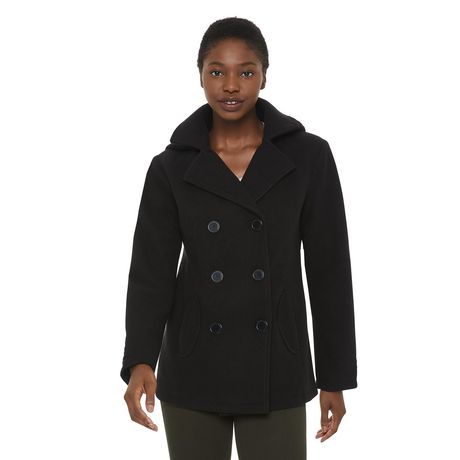 Hooded Faux Wool Pea Coat Canada, Black Pea Coat For Ladies
