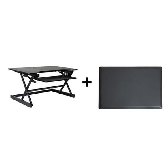 Rocelco 40 "Convertisseur de bureau debout réglable en hauteur avec tapis anti-fatigue BUNDLE - Riser de poste de travail pour ordinateur Quick Sit Stand Up - Plateau pour clavier rétractable (Noir)