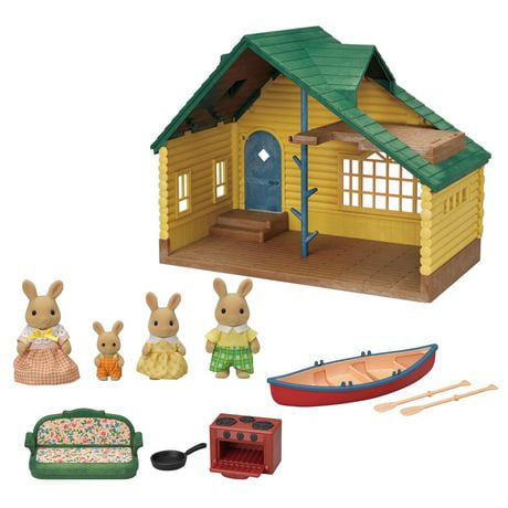 Calico Critters Log Cabin Gift Set, Collectible Dollhouse Toy with 4 Figures Included