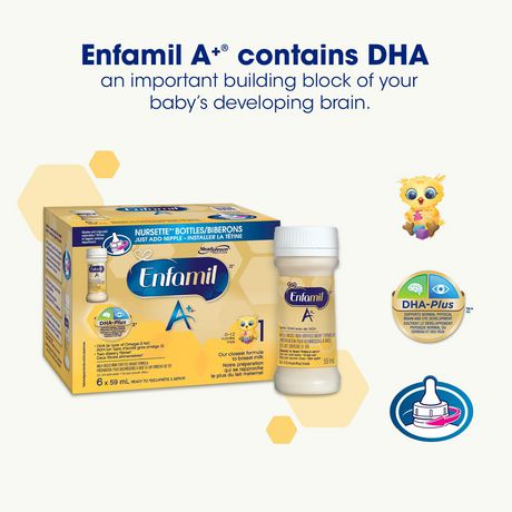 Enfamil A+ Baby Formula, Ready to Feed, Nursette Bottles, DHA (a type of Omega-3 fat) to help support brain development, Age 0-12 months, 59mL x 6 count - image 2 of 7