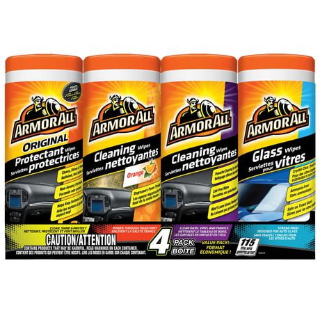 Armor All Protectant, Glass, Air Freshening Orange Cleaning Wipes and Original Cleaning Wipes, 4-Pack, Protectant Glass Air