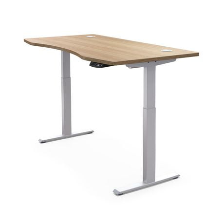 Hi5 Ez Electric Height Adjustable Standing Desk with ergonomic contoured Tabletop (71"x 31.5" / 180 x 80cm) and dual motor lift system for Home Office Workstation (Oak Top/White Frame)