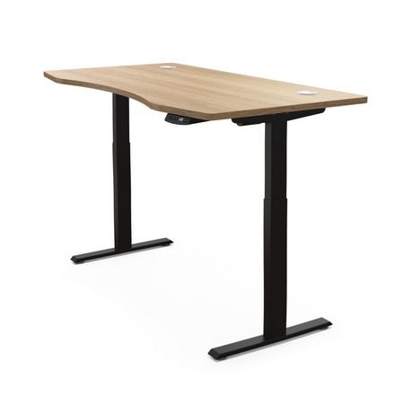 Hi5 Ez Electric Height Adjustable Standing Desk with ergonomic contoured Tabletop (71"x 31.5" / 180 x 80cm) and dual motor lift system for Home Office Workstation (Oak Top/Black Frame)