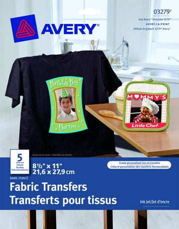 AVERY Boîte de 8 feuilles transferts pour tee-shirt Blanc ou clair