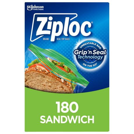 Ziploc® Sandwich Bags for On-The-Go Freshness, Grip 'n Seal Technology for Easier Grip, Open, and Close, 180 Count, 180 Bags