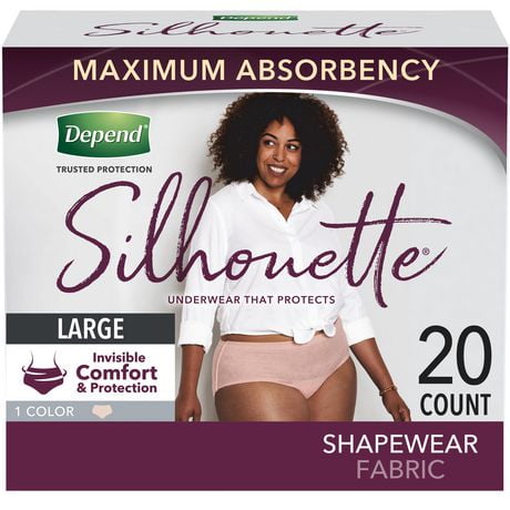 Culottes d’incontinence Depend Silhouette pour femmes, absorption maximale, G, rose, emballage de 20 DEPEND SIL MAX L 20