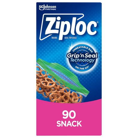 Ziploc® Snack Bags for On-the-Go Freshness, Grip 'n Seal Technology for Easier Grip, Open, and Close, 90 Count, 90 Bags