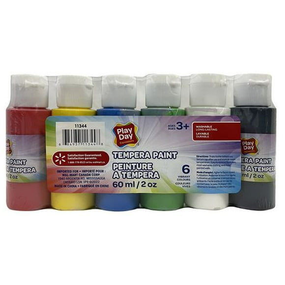 Play Day Tempera Paint 6x60ml, Play Day Tempera Washable Long-Lasting Paint