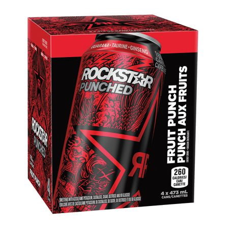 Rockstar Punched Fruit Punch Energy Drink, 473mL cans, 4 Pack | Walmart ...