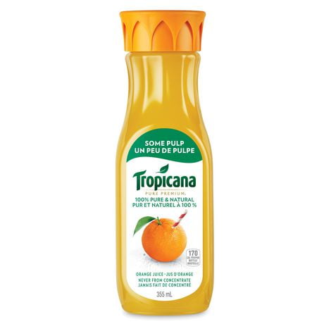 Tropicana® 100% Pure & Natural Orange Juice - Some Pulp, 355mL Bottle ...