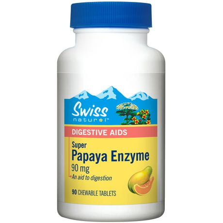Enzyme de papaye Super 90 comprimés masticables - Swiss Natural Elle contribue à la décomposition des protéines lors de la digestion