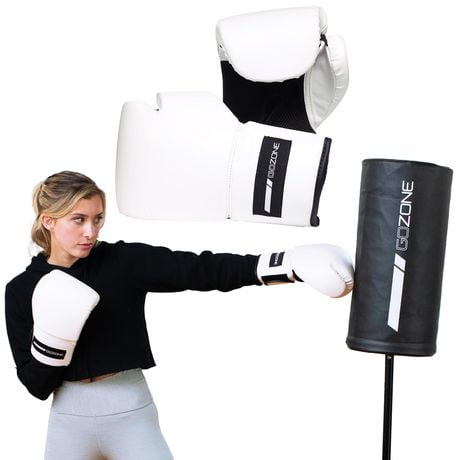 Gants de boxe style Pro 14 oz GoZone – Blanc/noir Avec technologie MicroFresh