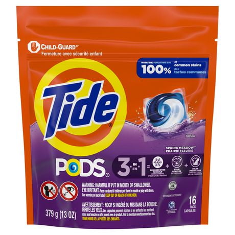 Tide PODS Laundry Detergent Soap Pacs, HE Compatible, Powerful 3-in-1 Clean in one Step, Spring Meadow Scent, 16CT