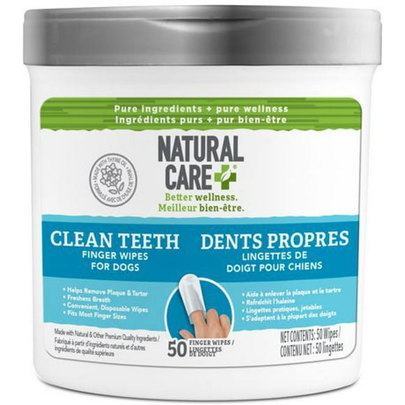 Natural Care Clean Teeth Finger Wipes Dog Dental Wipes, 50 Wipes