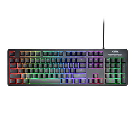 onn. 104-Key LED Gaming Keyboard with Rainbow Back-lighting, 3 Lighting Modes, Anti-ghosting