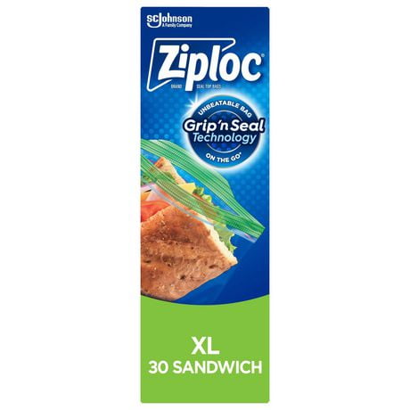 Ziploc® XL Sandwich Bags for On-The-Go Freshness, Grip 'n Seal Technology for Easier Grip, Open, and Close, 30 Count, 30 Bags, XL