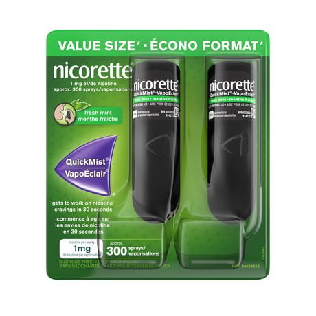 Vaporisateur Nicorette VapoÉclair (1 mg, Menthe fraîche), aide de renoncement au tabac, emballage duo 150 vaporisations x 2