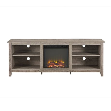 Walker Edison Driftwood Wood Media TV Stand Console with Fireplace  Walmart.ca