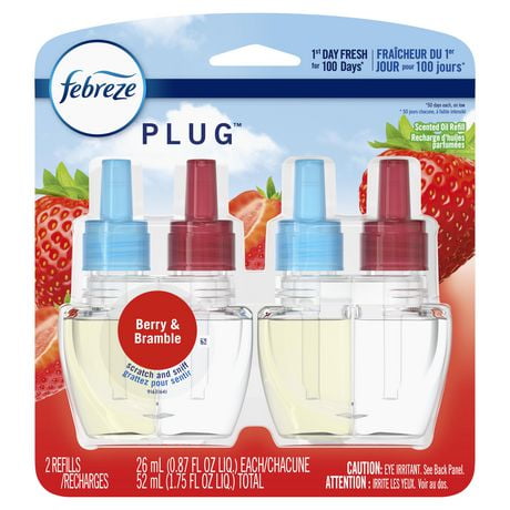 Recharges d’assainisseur d’air éliminateur d’odeurs Febreze PLUG Fade Defy, parfum Berry & Bramble (2)&nbsp;recharges d’huile de 26 mL