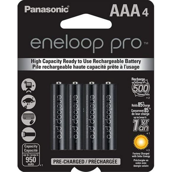 Panasonic Eneloop Pro AAA piles rechargeables pré-chargées Ni-MH haute capacité, (paquet de 4)