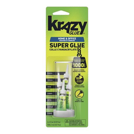 Krazy Glue Home & Office Super Glue Singles, Fine Tip, 0.5 mL, 4 Count, Dries Fast & Strong