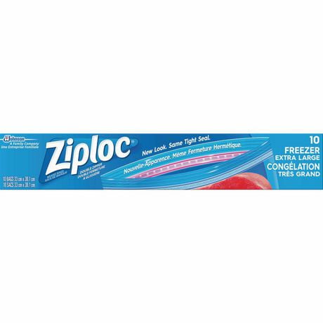 Ziploc® Freezer Bags with Double Zipper Seal and Easy Open Tabs, Extra Large, 10 Count, 10 Bags, Extra Large