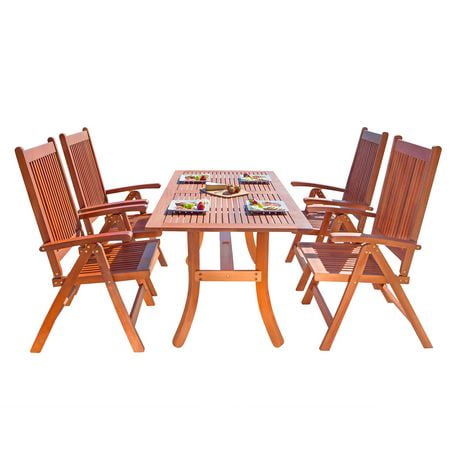 Malibu Outdoor Patio 5-piece Wood Dining Set with Curvy Leg Table ...