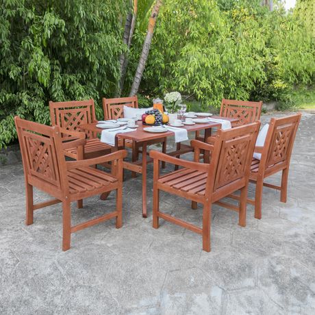 Malibu Outdoor 7-piece Wood Patio Curvy Legs Table Dining ...