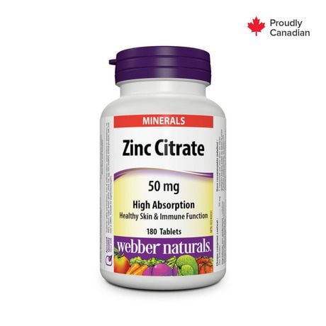 Webber Naturals Citrate de zinc 50 mg 180 comprimés