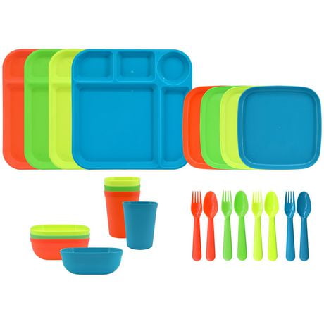 Mainstays Kids 24 Piece Dinnerware Set Boy, 4 Kids